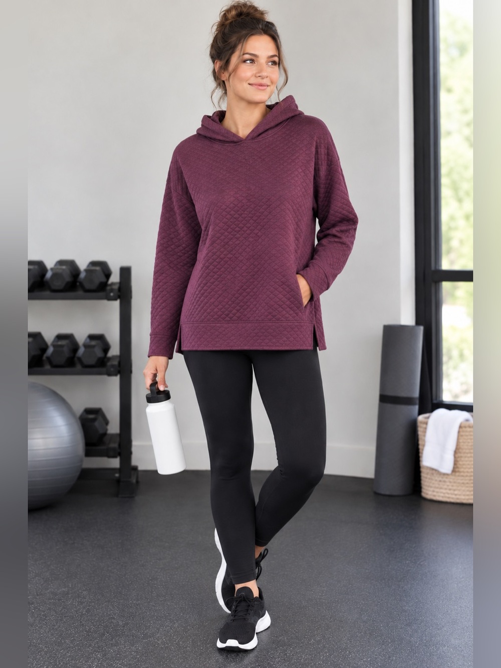 Victoria’s Secret Victoria Sport Quilted Hoodie Sweatshirt Women Plum Small S